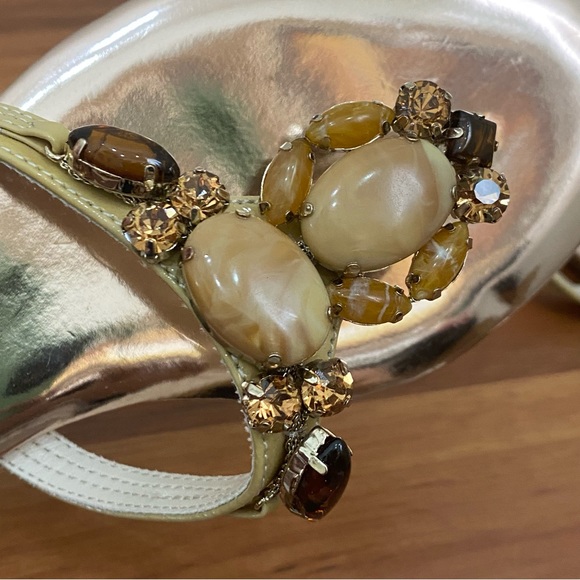 BADGLEY MISCHKA American Glamour Rose Gold Embellished Rhinestones Sandals 7.5 - Picture 9 of 13